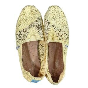 Toms Women's Yellow Natural Moroccan Slip on Crochet Alpargata Flat Size 6